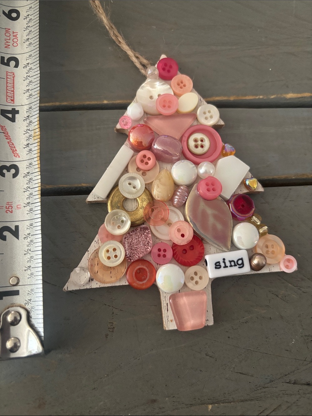 Handmade Pink Button Tree Ornament - Sing